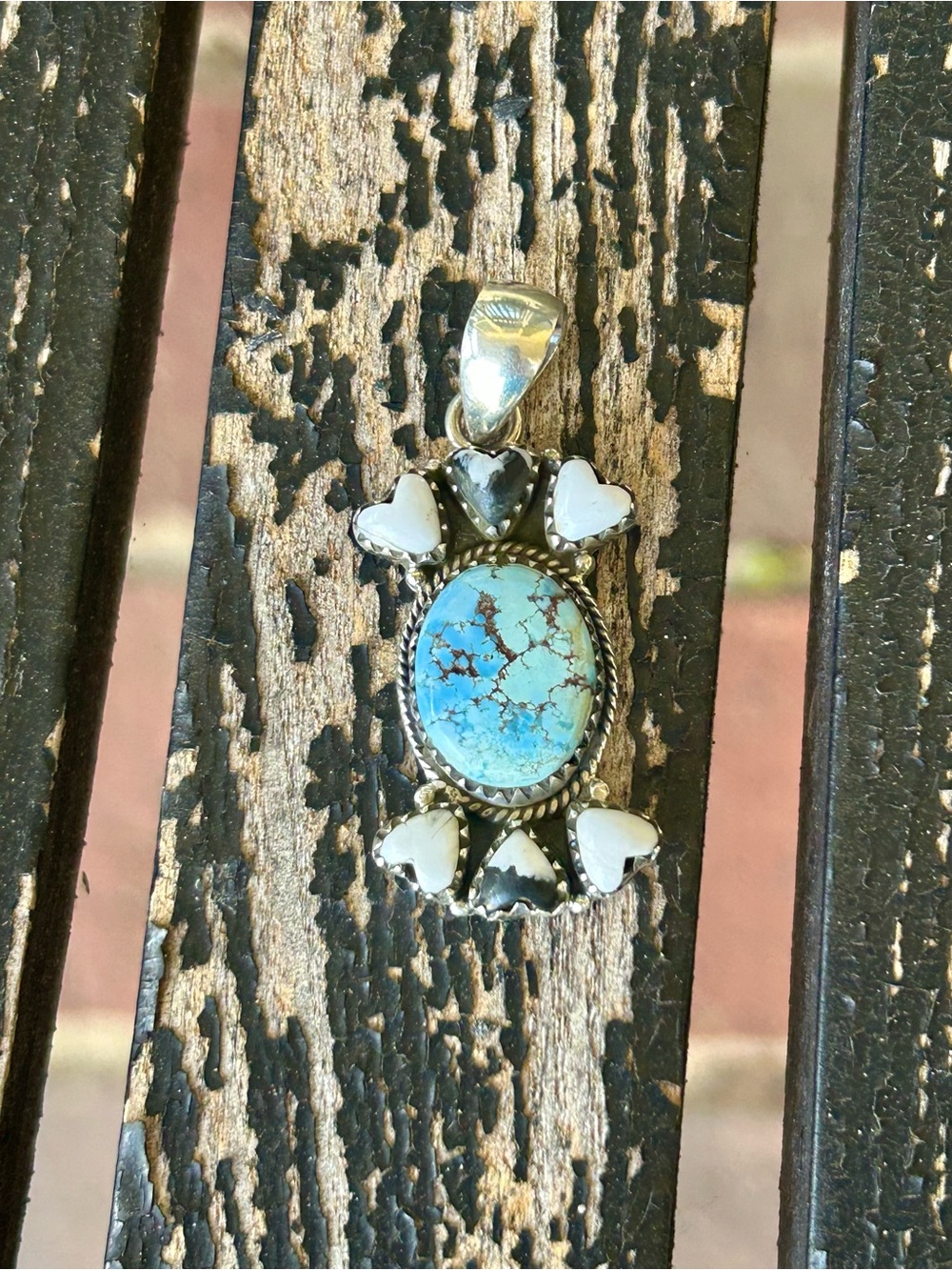 Sterling Silver Turquoise Golden Hills and White Buffalo Heart Accent Pendant